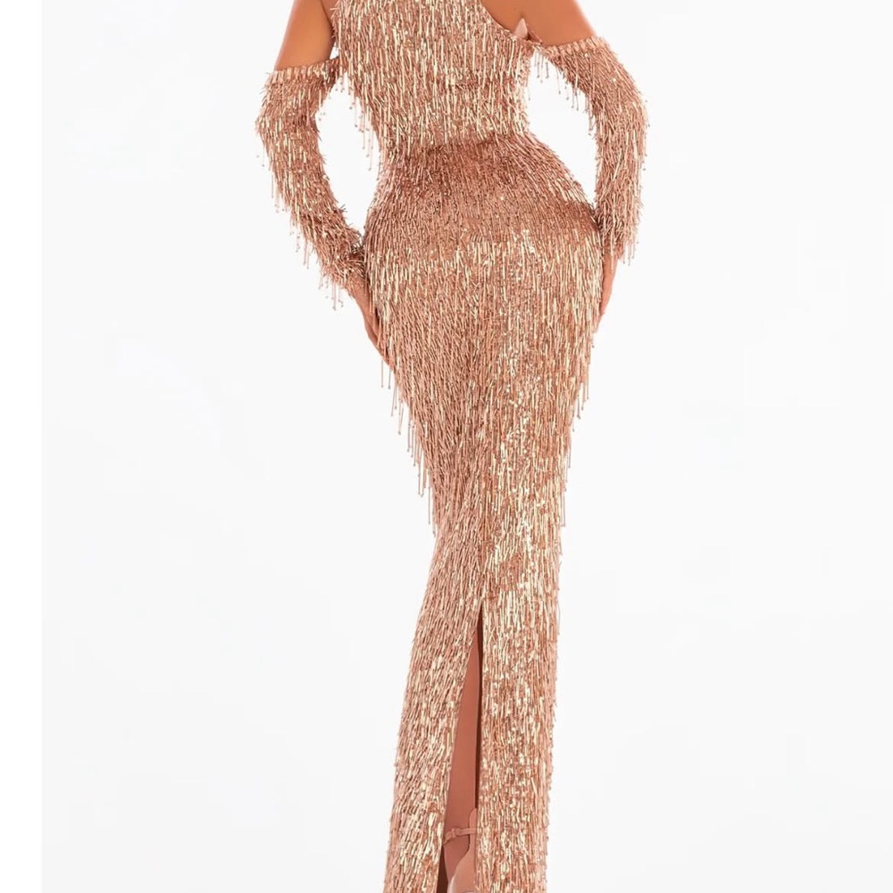 BRAND NEW Albina Dyla Bronze Serenity Gownsize 42 fits like a 4-6-8 Rose Gold - Picture 5 of 6